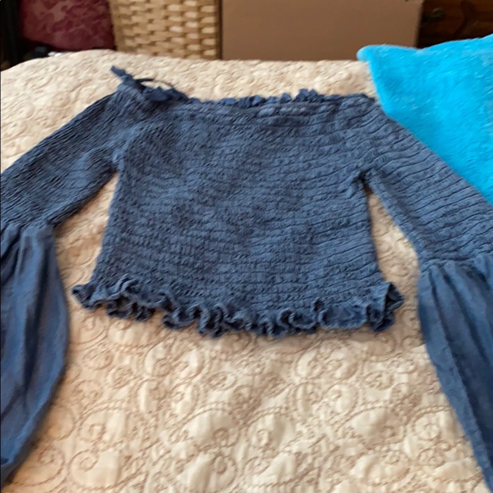 denim blue girls long sleeve shirt